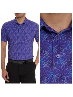 New Robert Graham Iron Skull 2 Short Sleeve Polo XL Purple Golf Resortwear